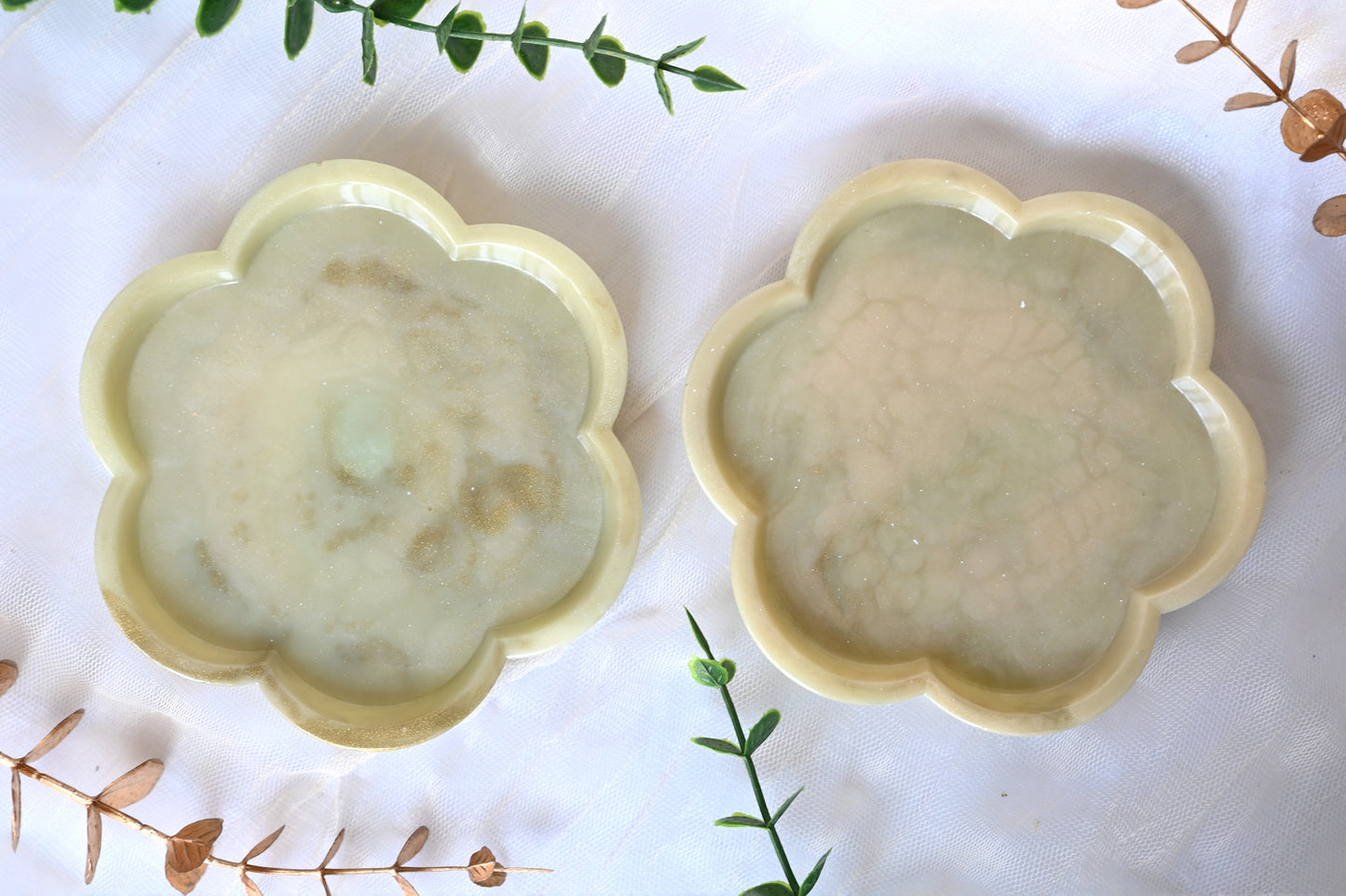 Handmade Resin Flower Coasters | Set of 2 in Sage