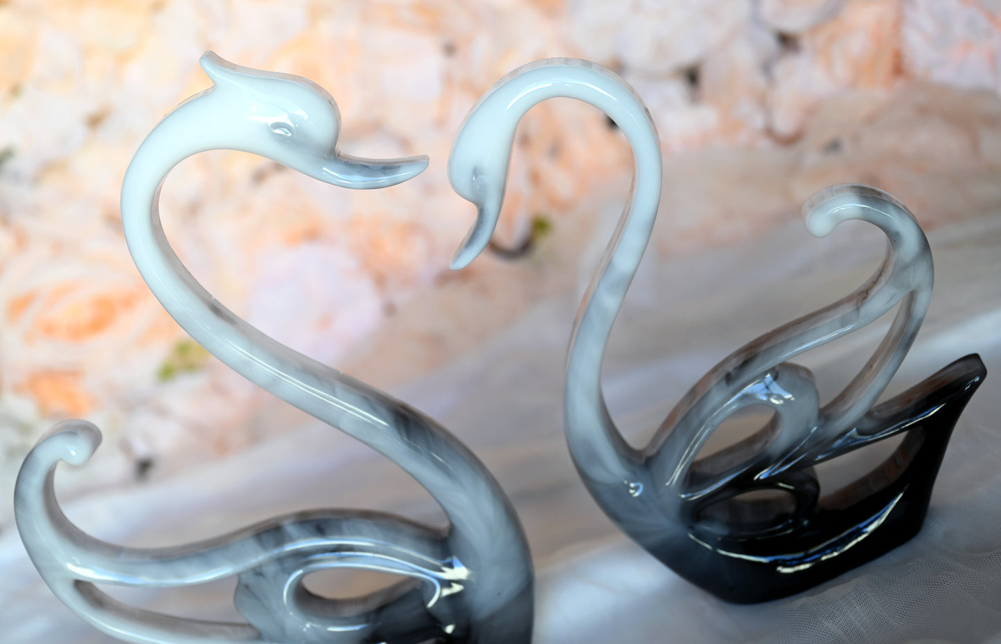 White, Grey & Black Resin Swans | Decorative Pair