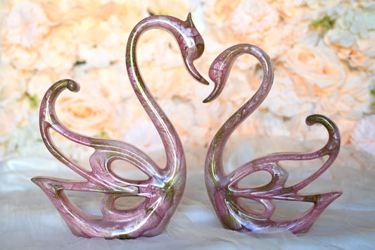 Pink & Gold Resin Swans | Decorative Pair