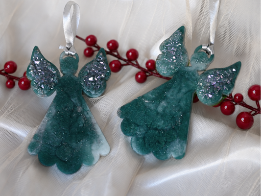 Angel Ornaments in Teal Green, White & Silver | Ready to Ship