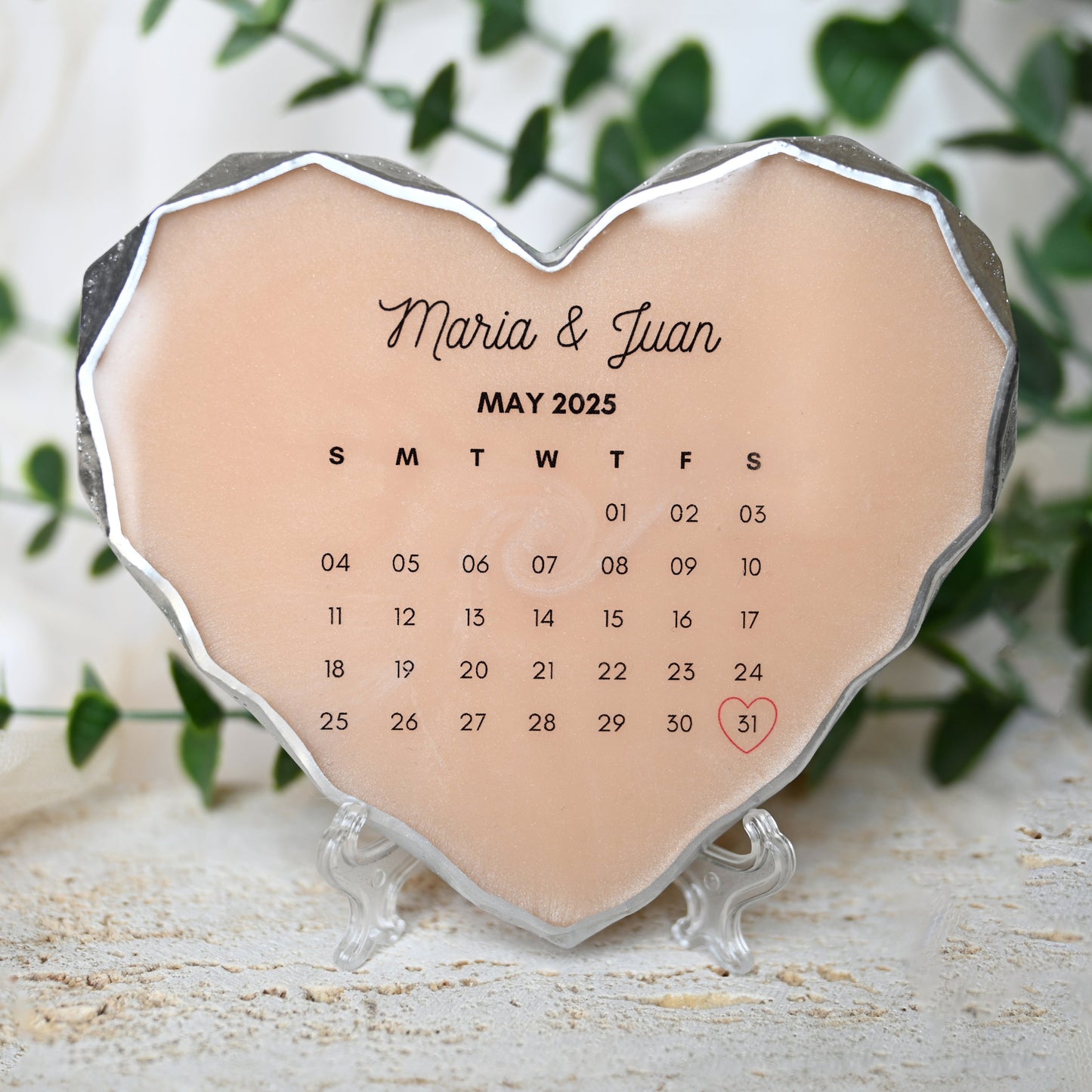 Personalised Calendar Heart | With Stand & Gift Box