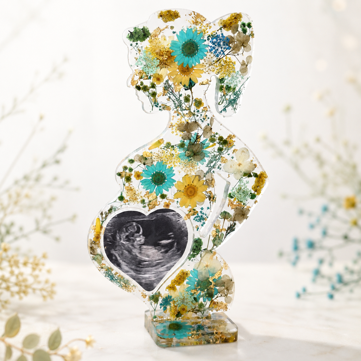 Personalised Pregnancy Ultrasound Resin Frame | Floral Mum-to-Be Keepsake