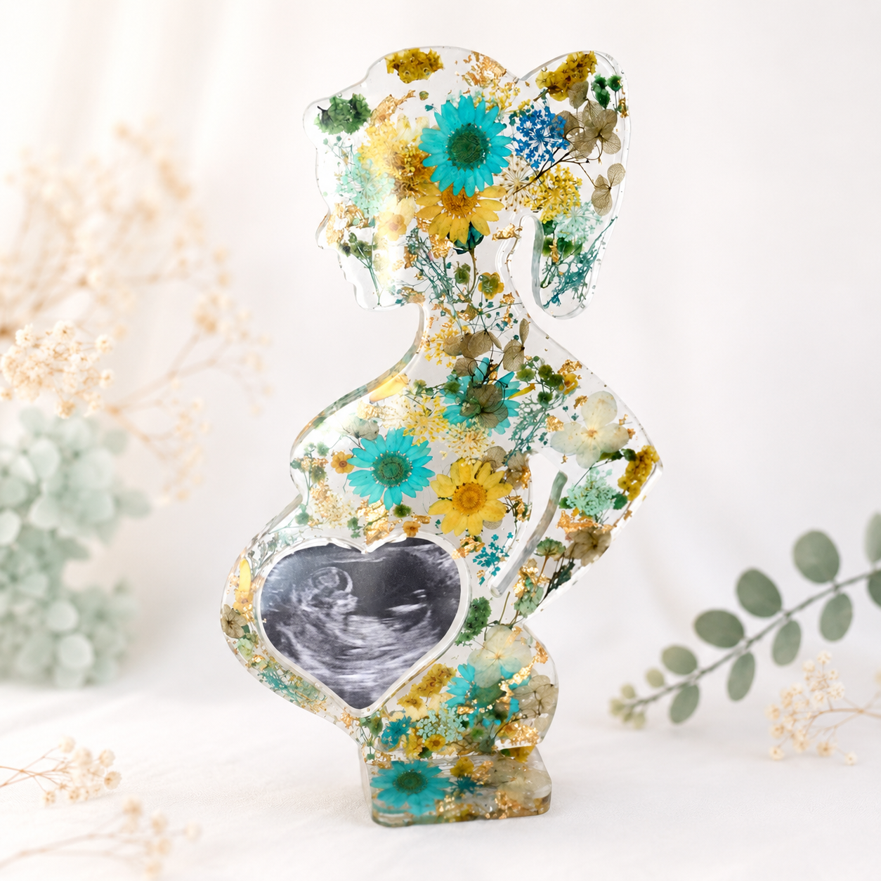 Personalised Pregnancy Ultrasound Resin Frame | Floral Mum-to-Be Keepsake