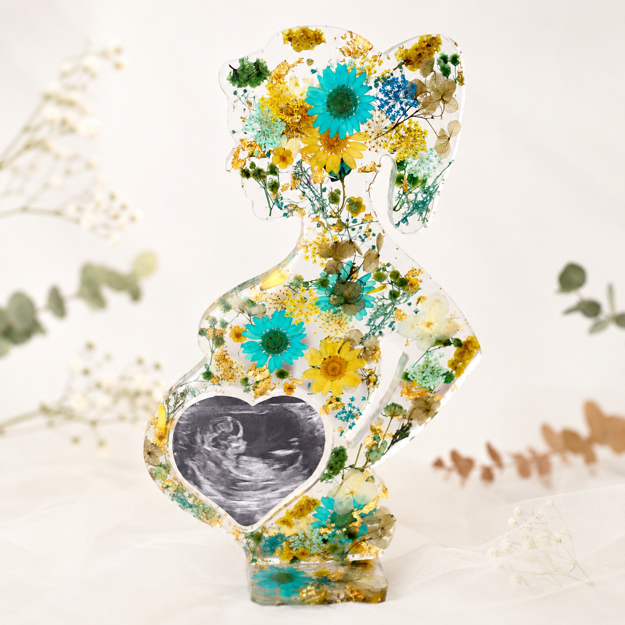 Personalised Pregnancy Ultrasound Resin Frame | Floral Mum-to-Be Keepsake