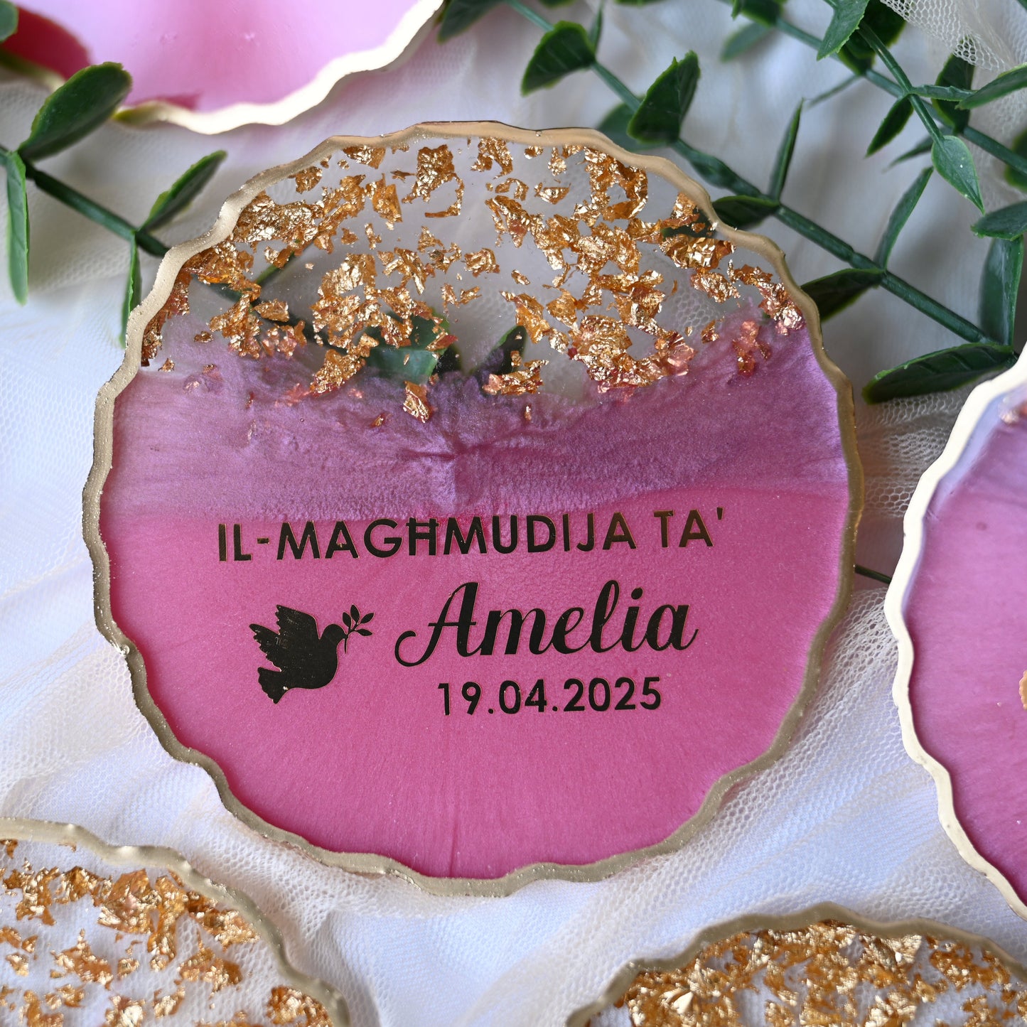 10cm Resin Coasters | Personalised Keepsakes | Organza Bags