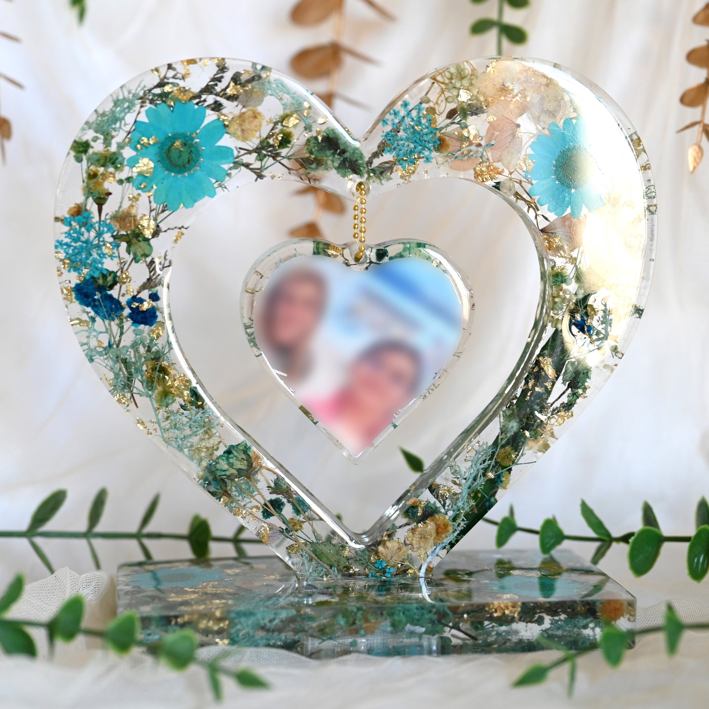Personalised Heart Photo Keepsake | Dried Flower Edition