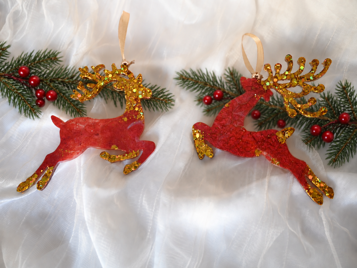 Reindeer Ornaments in Red & Gold | Ready to Ship
