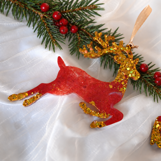 Reindeer Ornaments in Red & Gold | Ready to Ship