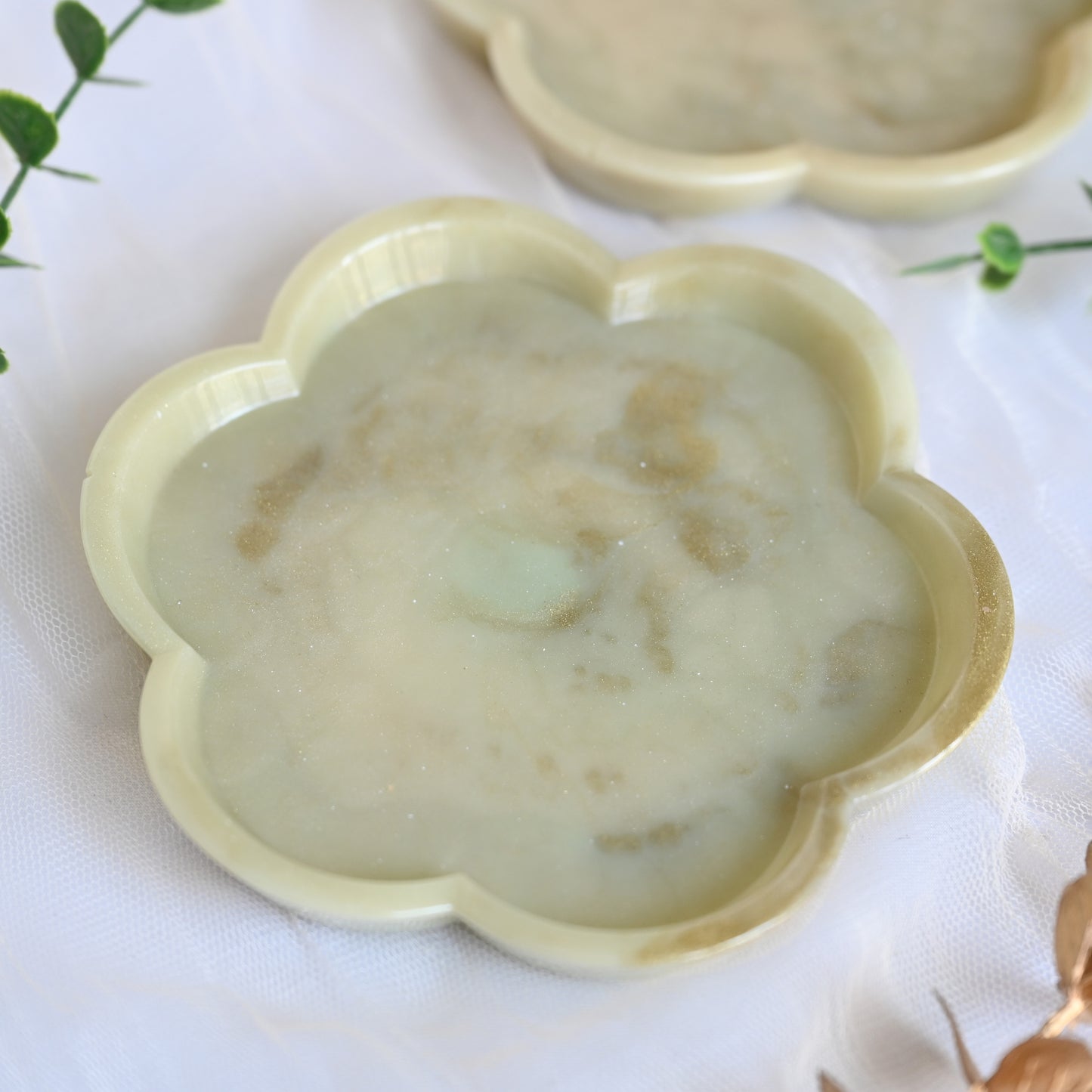 Handmade Resin Flower Coasters | Set of 2 in Sage