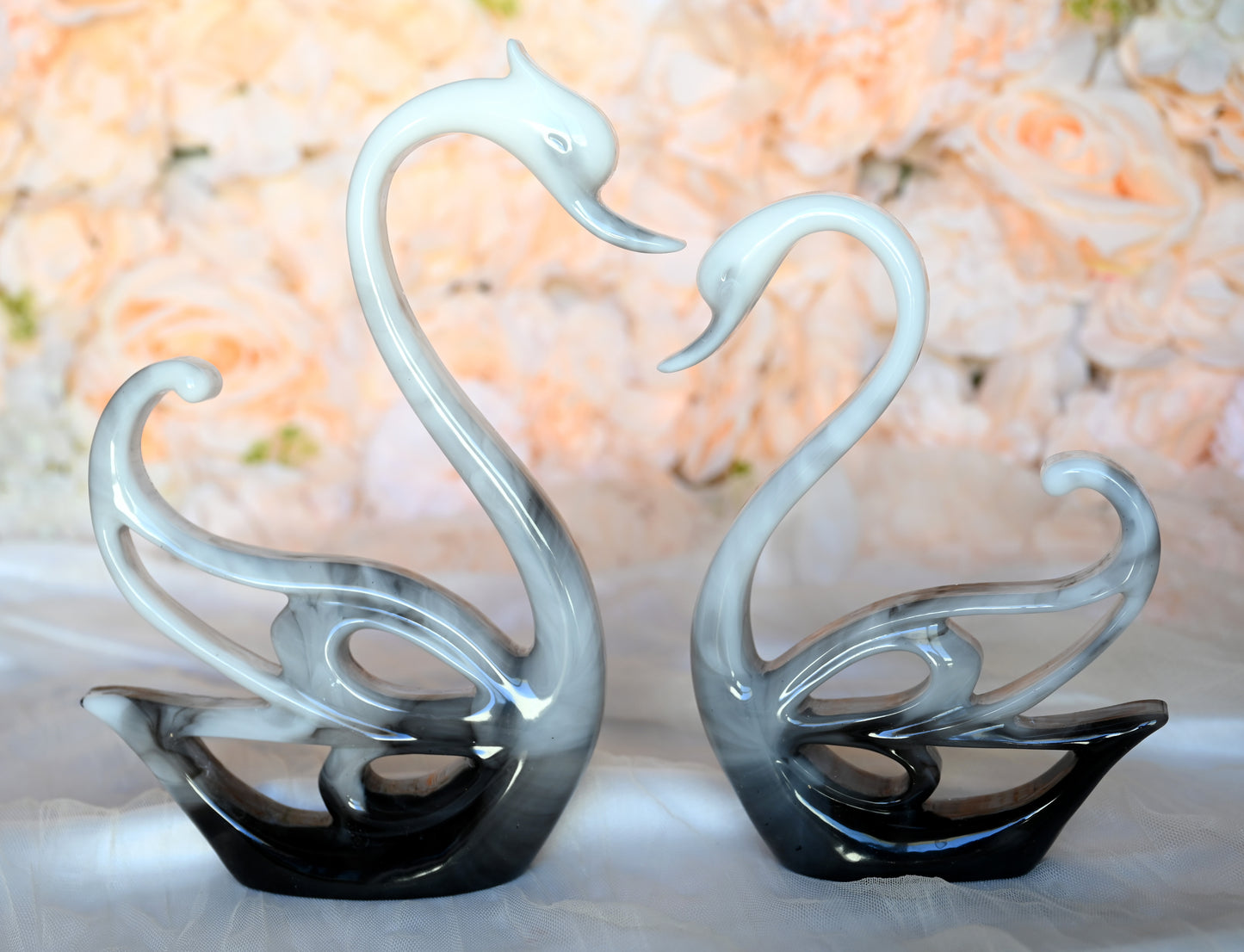 White, Grey & Black Resin Swans | Decorative Pair
