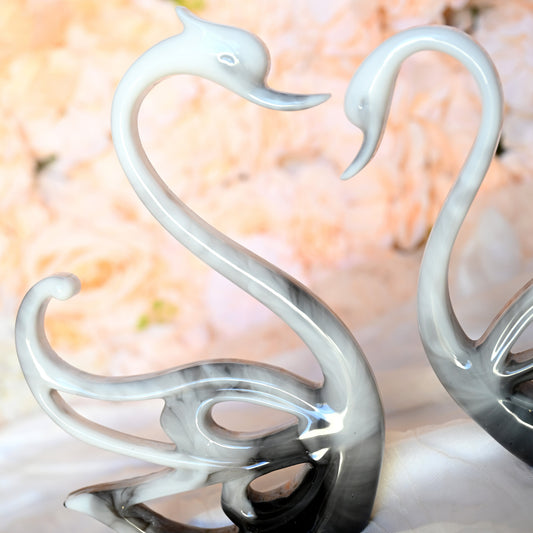 White, Grey & Black Resin Swans | Decorative Pair