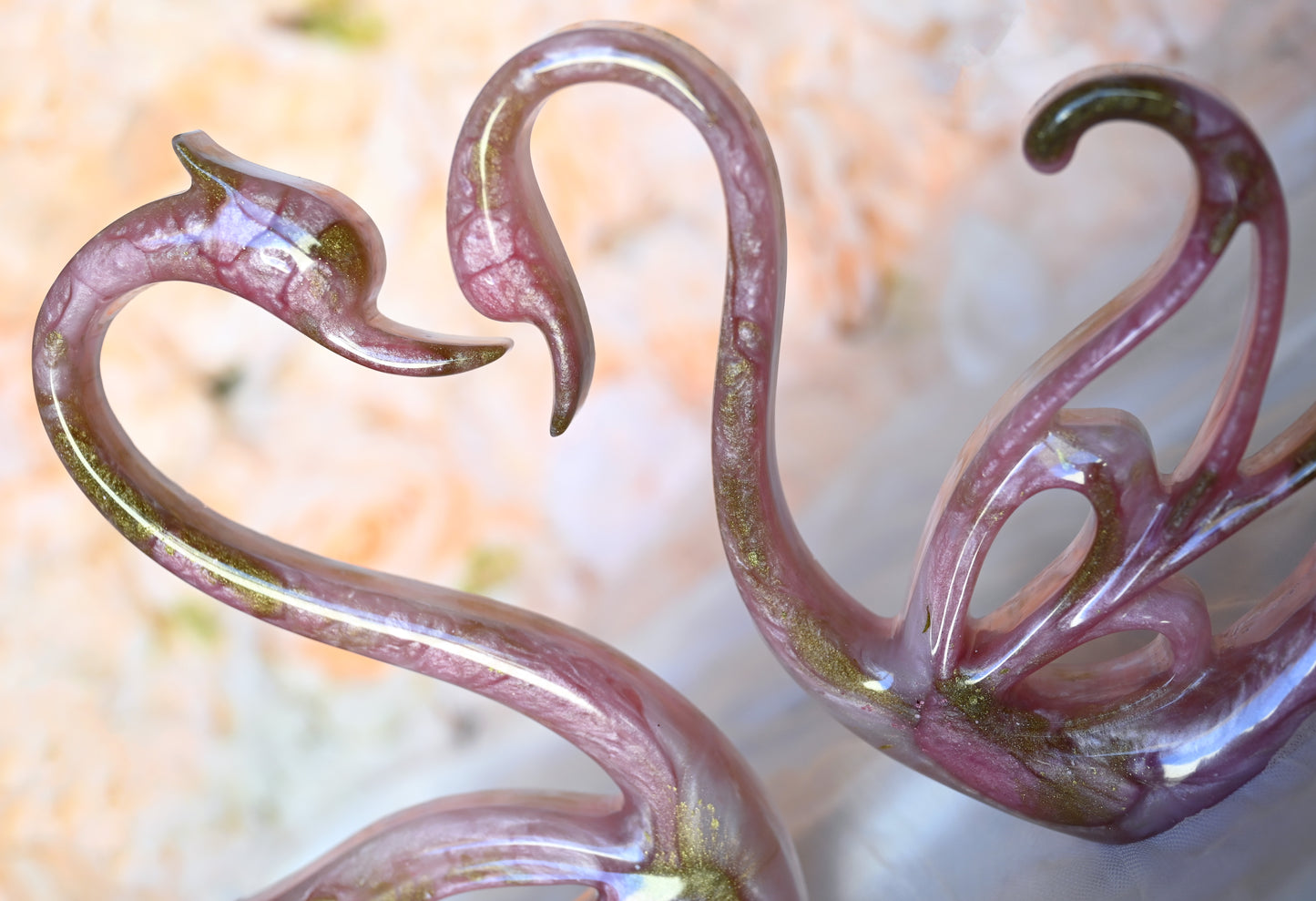 Pink & Gold Resin Swans | Decorative Pair