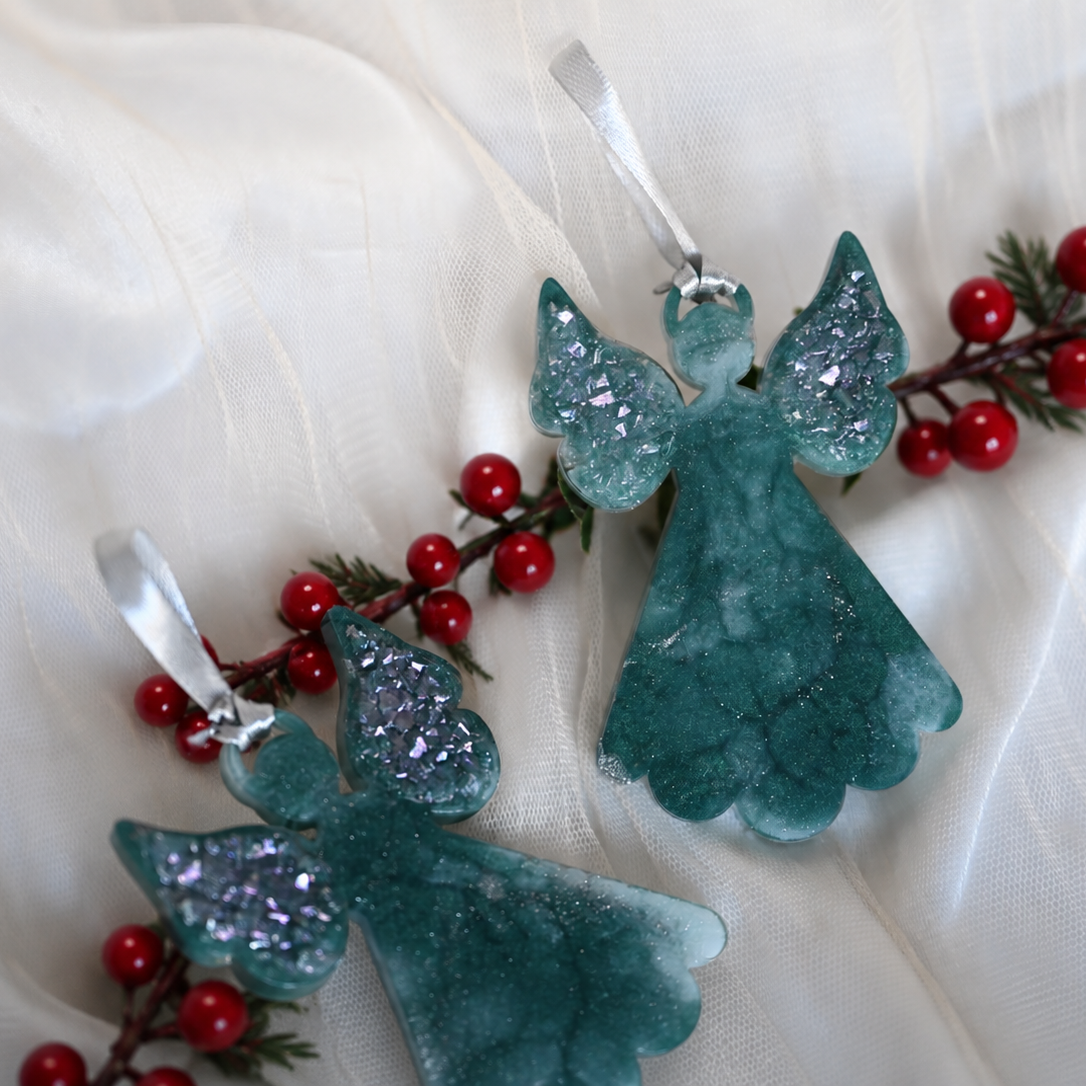 Angel Ornaments in Teal Green, White & Silver | Ready to Ship