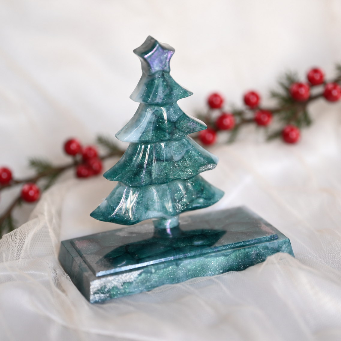 Freestanding Christmas Tree in Teal Green, White & Silver | Ready to Ship