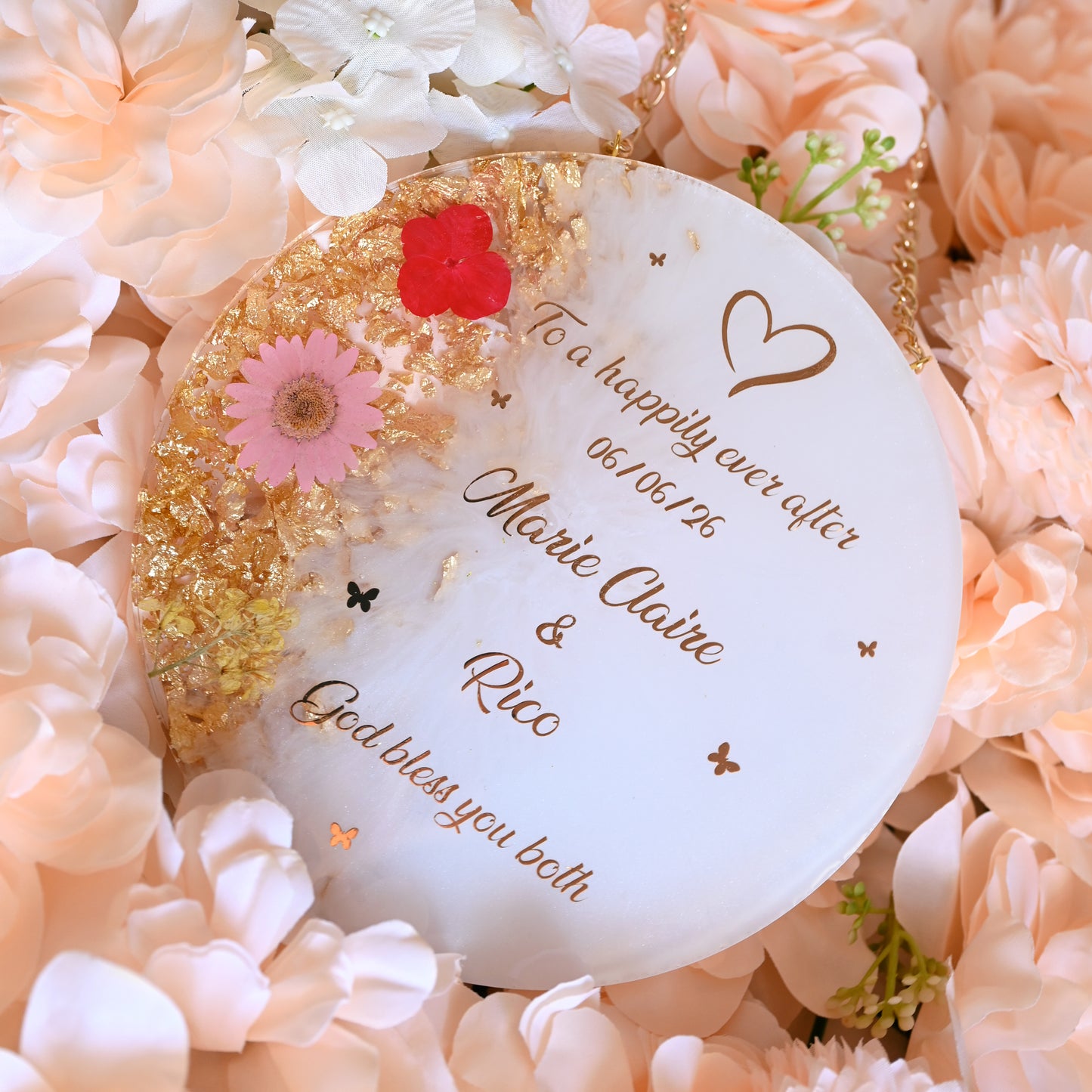Personalised Wedding Resin Frame | Hanging Chain Included