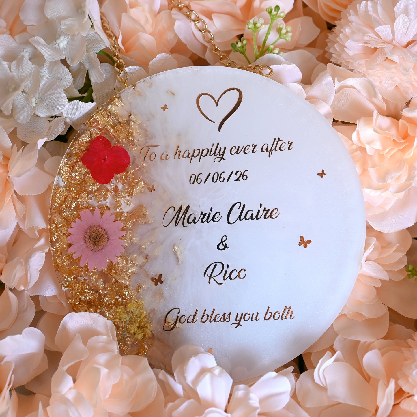 Personalised Wedding Resin Frame | Hanging Chain Included
